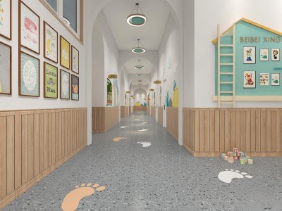 现代幼儿园走廊3D模型下载